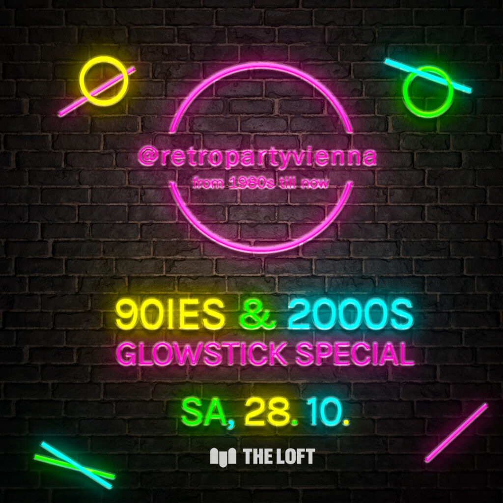 28.10. neon text effect retroparty ista quadrat