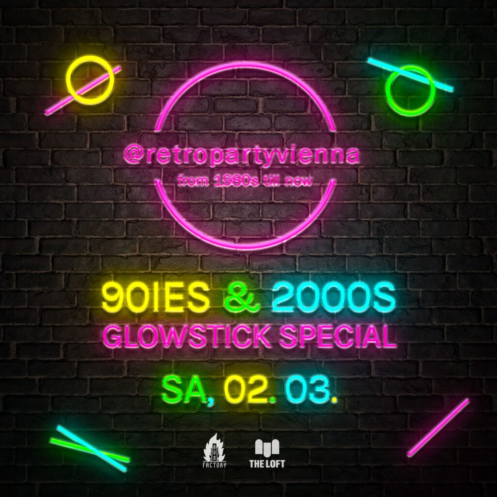 02.03. retropartyvienna neon text effect retroparty ista quadrat